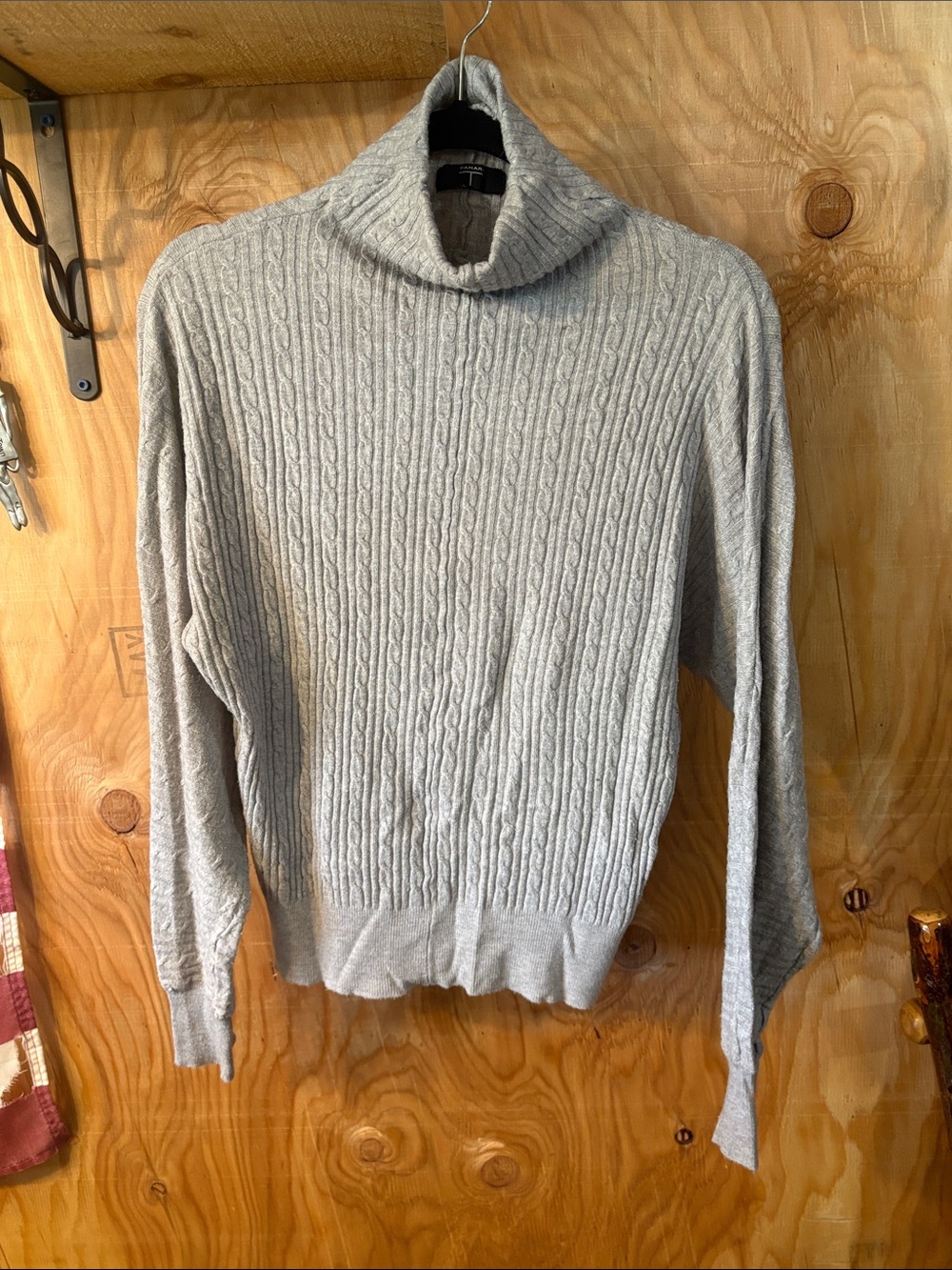 Tahari Light Gray Cable Turtleneck Sweater